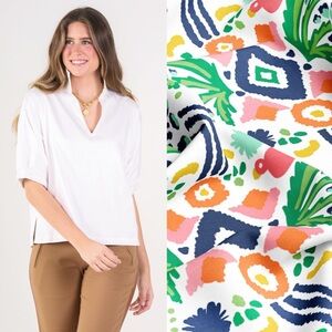 Emily McCarthy Poppy Top in Jungle Ikat Print Popover Blouse.    L2
